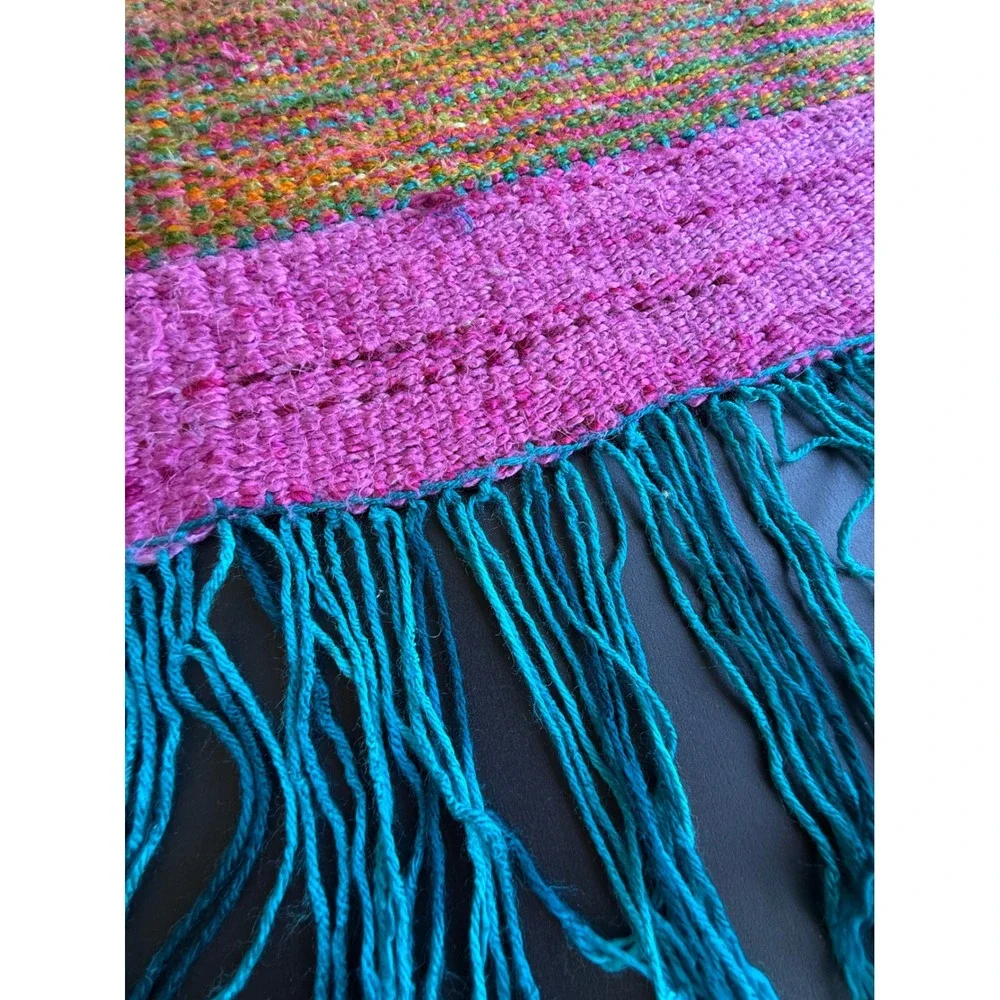 Vintage Handmade Handwoven Boho Shawl Wrap Fringe Artisan Textile Multicolor